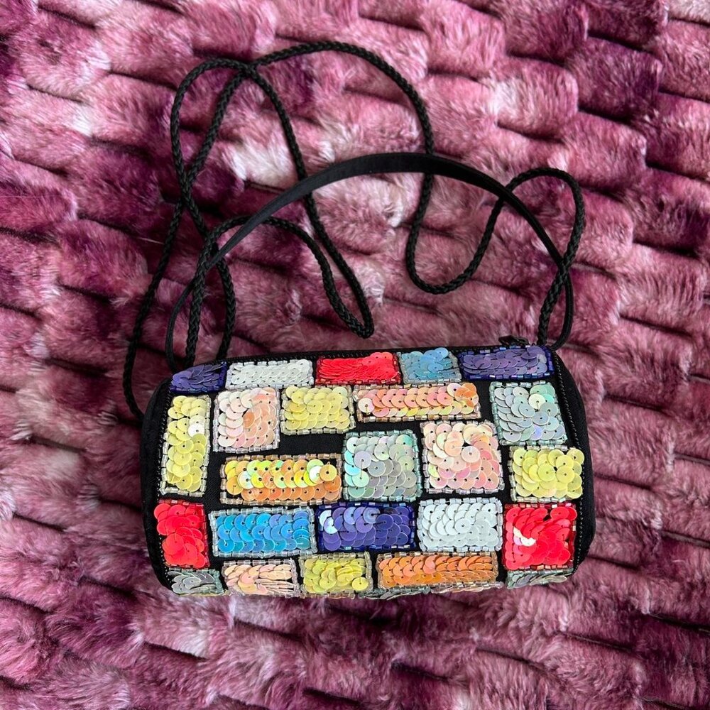 Multicolored mosaic sequined bag